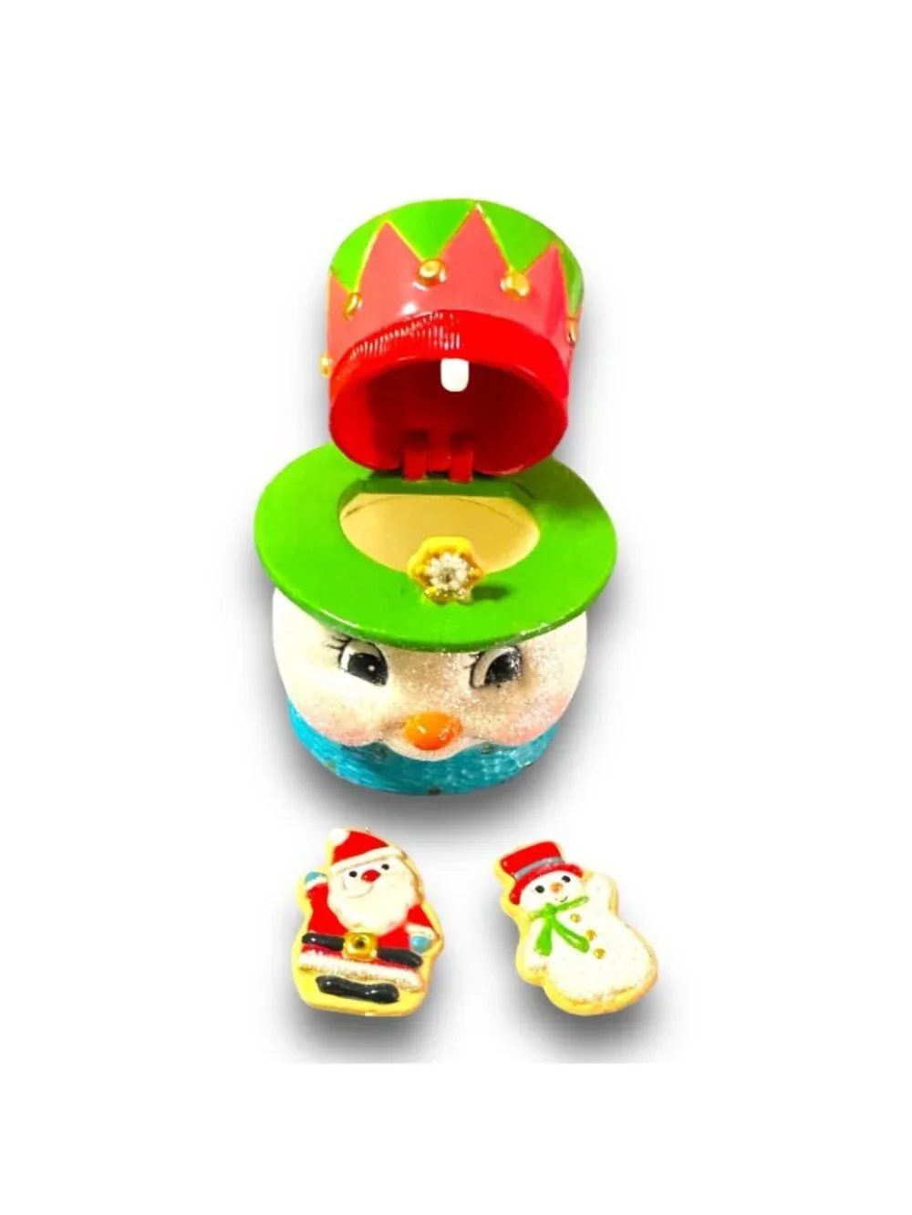 Hallmark Keepsake Cookie Jar Surprise Snowman Ornament With Santa & Snowman Figu